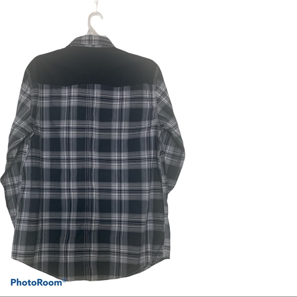 Helix Black Plaid Button Down Western Men Large - Picture 4 of 7
